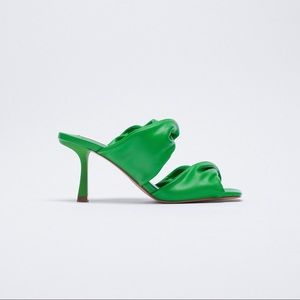 NWOT. Zara Green Faux Leather Heeled Sandals . Size 9. EU 40